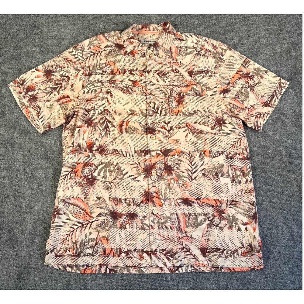 Tommy‎ Bahama IslandZone Silk Blend Mens Large Tropical Leaf Button Front Shirt